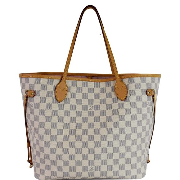 LOUIS VUITTON Neverfull MM Damier Azur Tote White